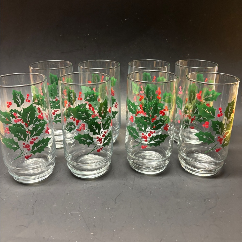 Indiana Glass Holly Glass Tumblers Set of 8
